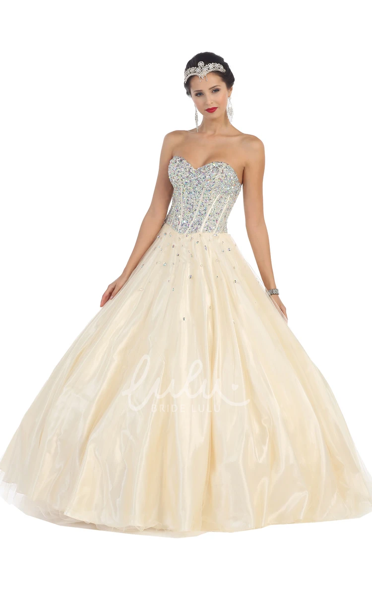 Long Satin Sweetheart Sleeveless Ball Gown with Beading Formal Dress