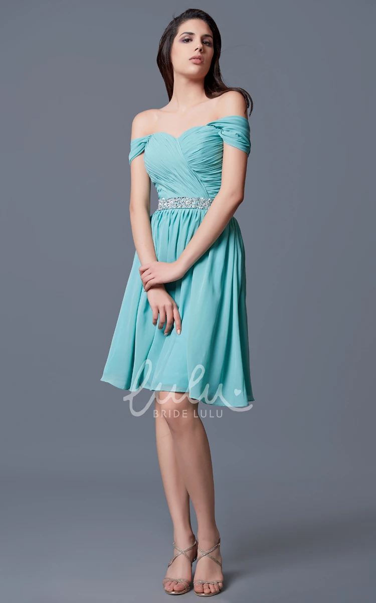 Knee Length Chiffon Prom Dress with Beaded Waist and Straps