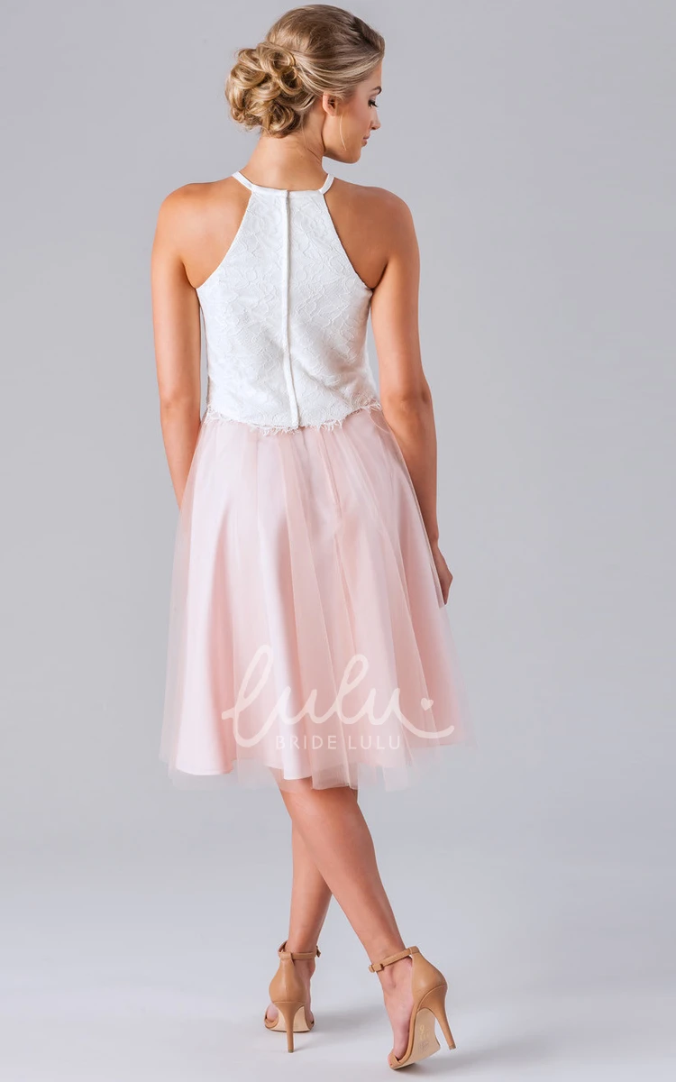 Lace Sleeveless Tulle Bridesmaid Dress Short & Elegant