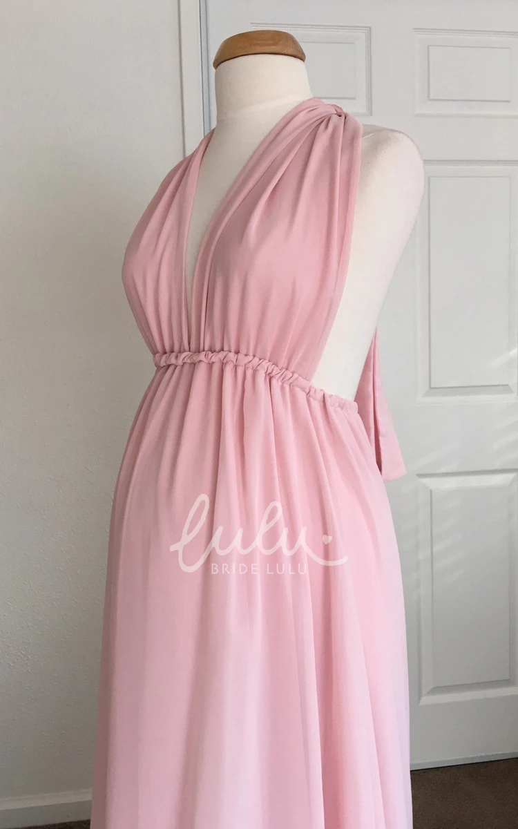 A-line Chiffon V-neck Sleeveless Maternity Bridesmaid Dress with Sash