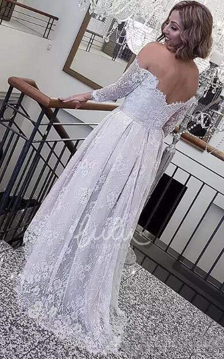 Off-the-shoulder A-line Lace Wedding Dress with Zipper Back