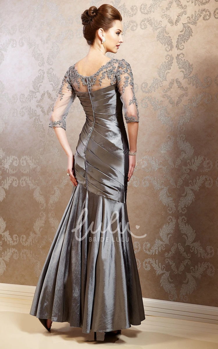 Appliqued Pleated Taffeta Gown Flowy Prom Dress