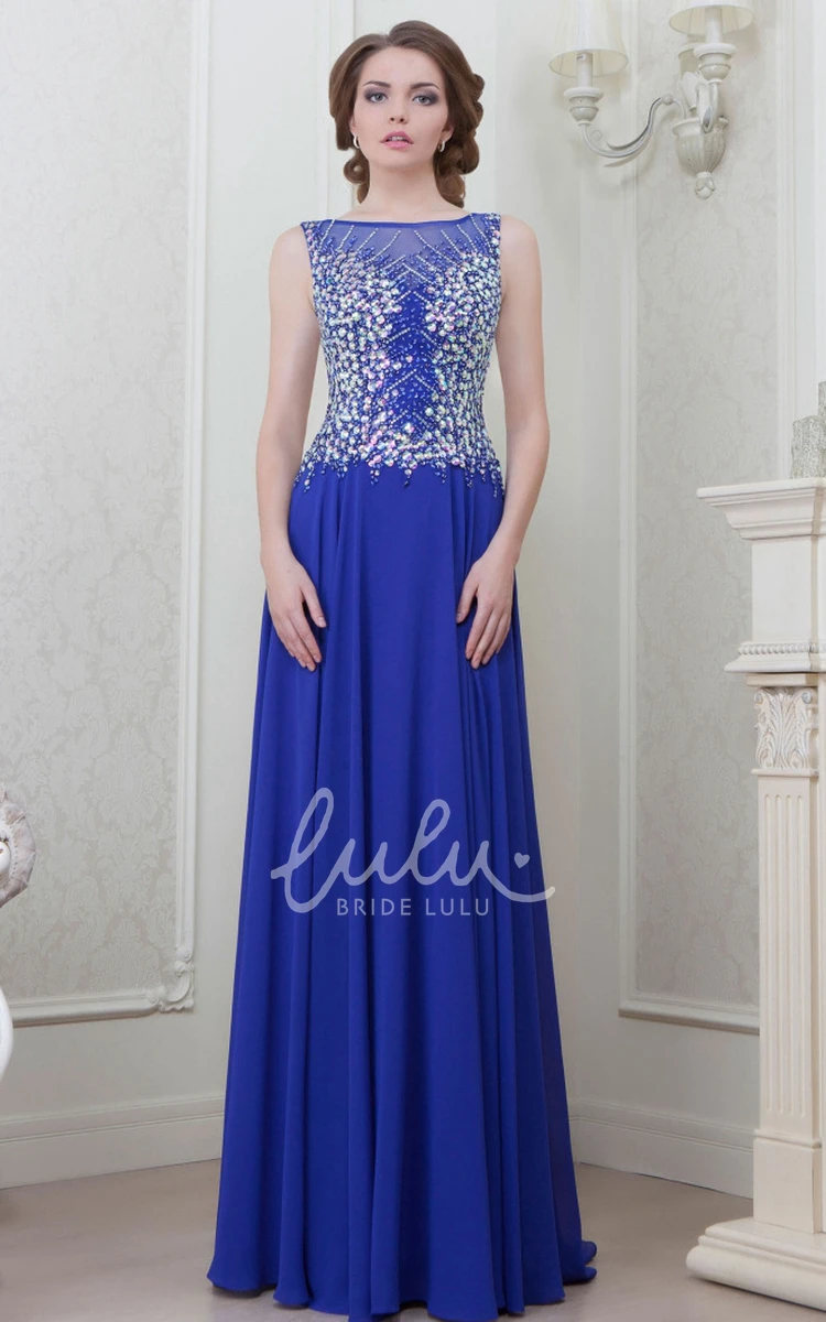 Crystal Bateau-Neck Sleeveless Chiffon Formal Dress A-Line Style