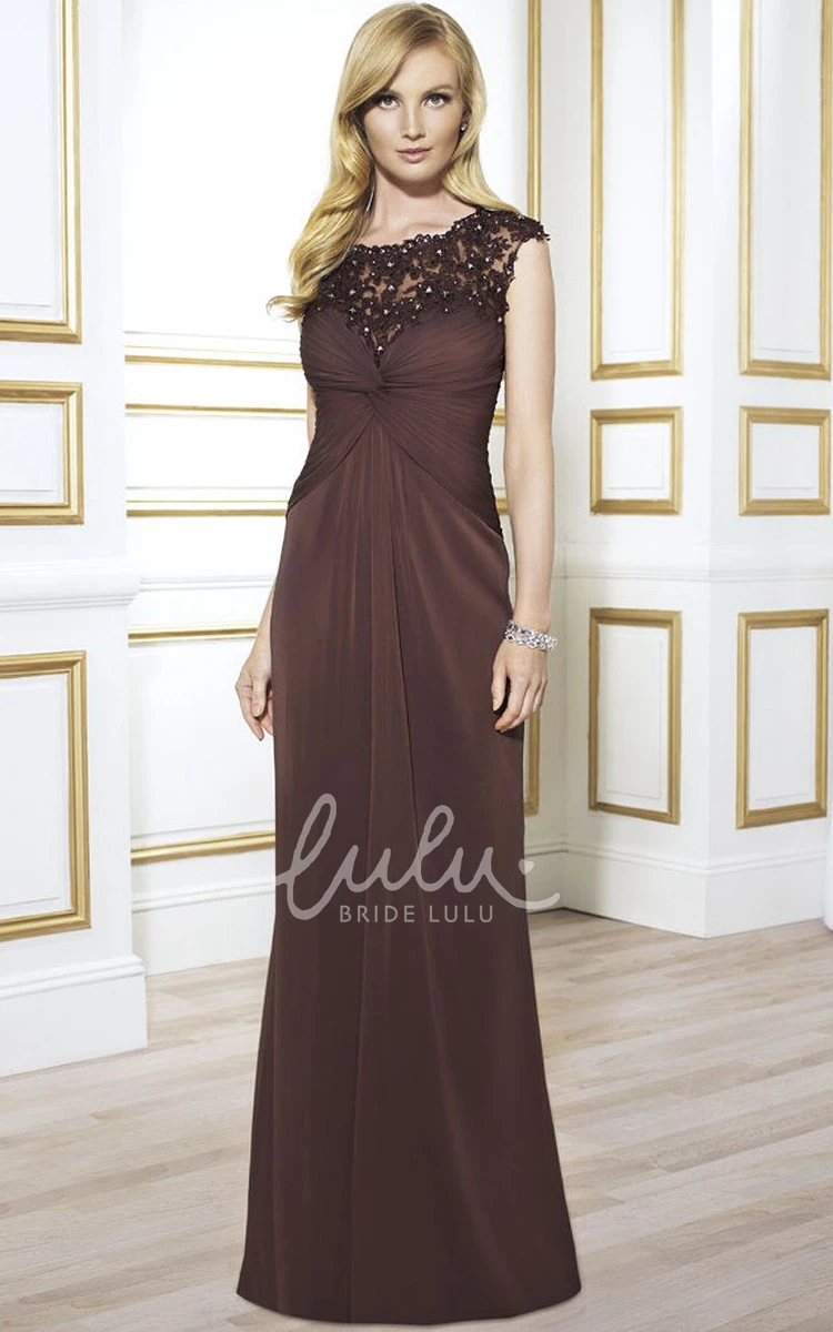 Cap-Sleeve Appliqued Chiffon Formal Dress with Illusion Back