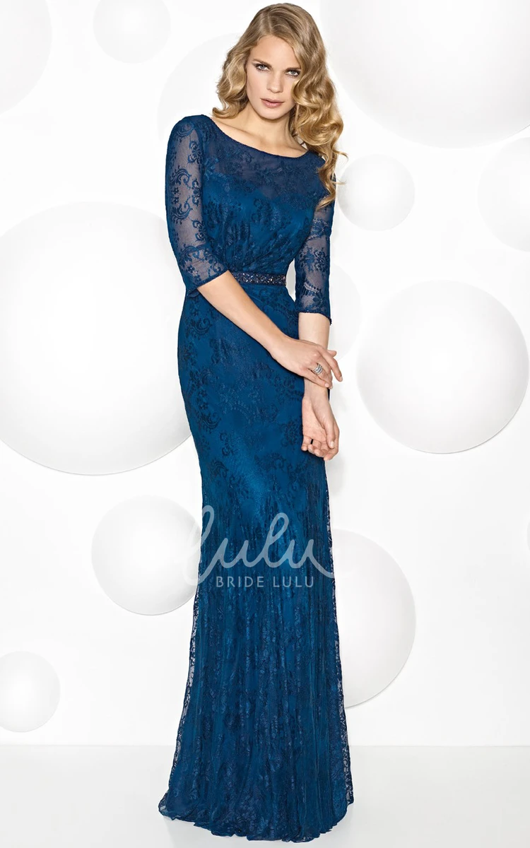 Sheath Mother Of The Bride Dress with Illusion Sleeves and Jeweled Scoop Neck