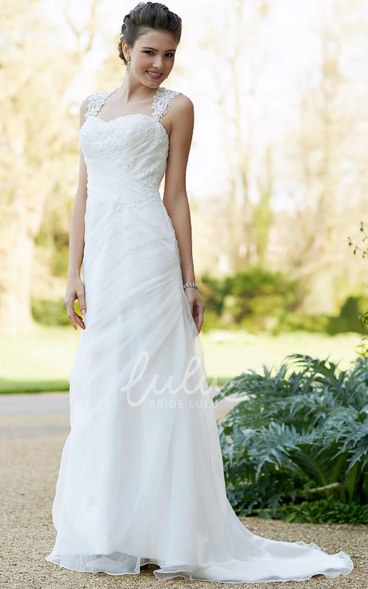 Maxi Chiffon Wedding Dress with Queen Anne Neckline and Illusion