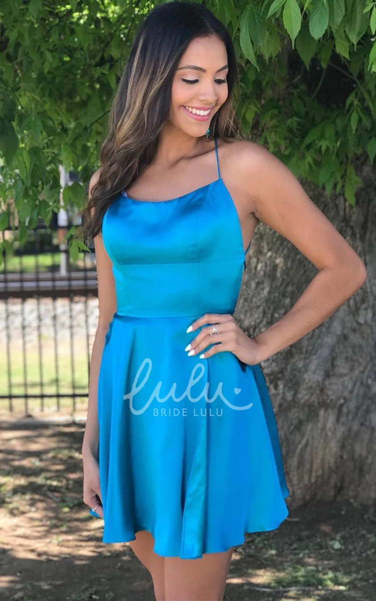 Sleeveless Satin A-Line Homecoming Dress with Spaghetti Neckline Sexy & Backless