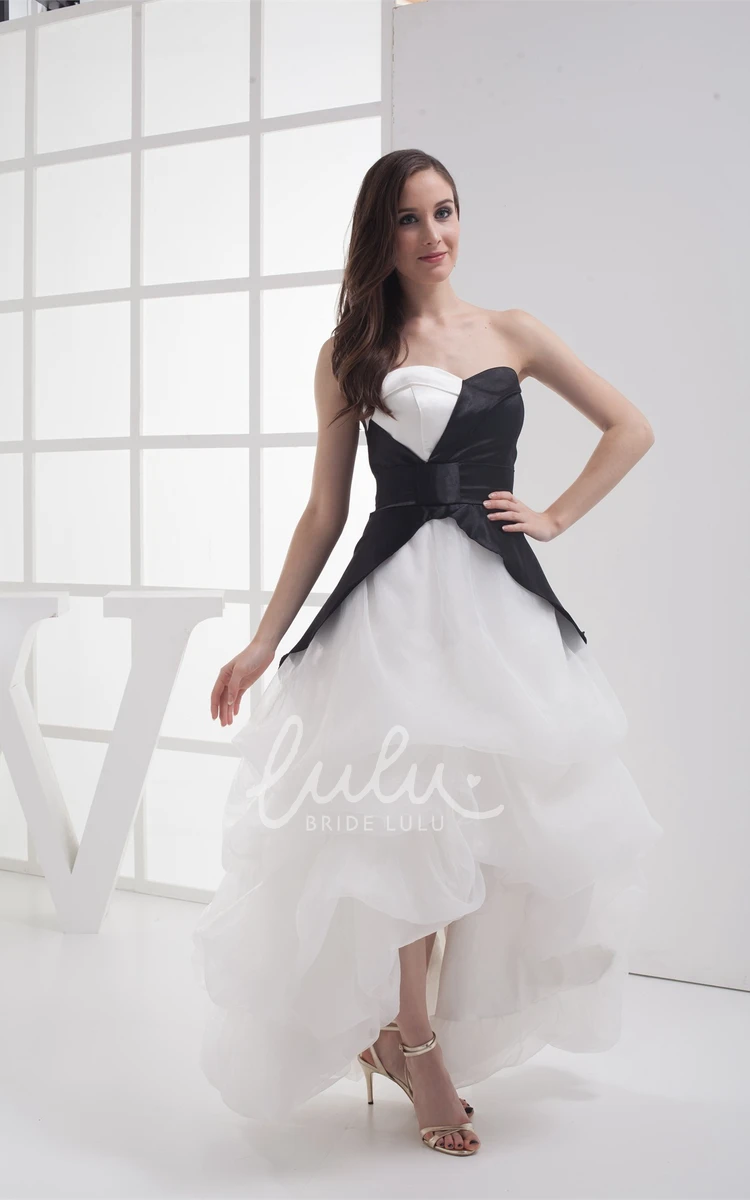 Organza High-Low Prom Dress with Ruffles and Tiered Skirt in Black and White