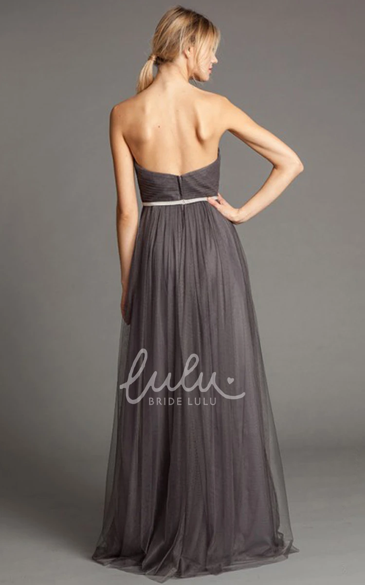 Maxi Sweetheart Ruched Tulle Bridesmaid Dress Flowy Prom Dress