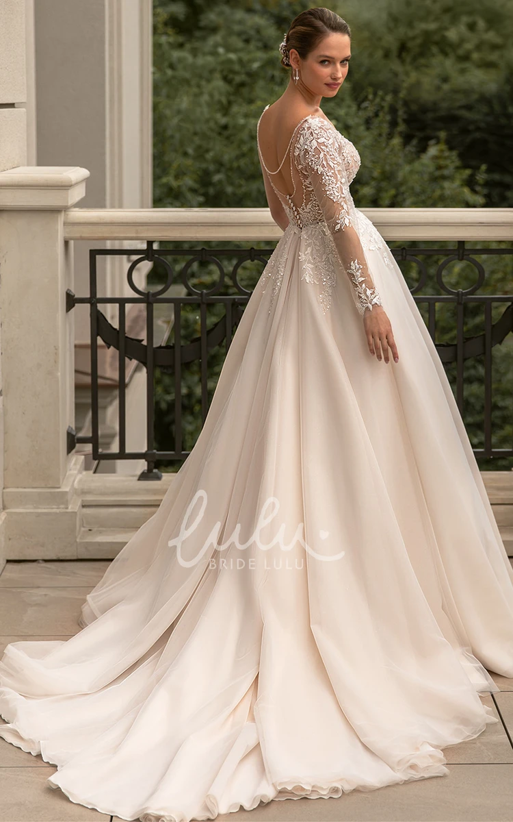 Simple A Line Tulle Wedding Dress with Plunging Neckline and Beading Elegant Wedding Dress