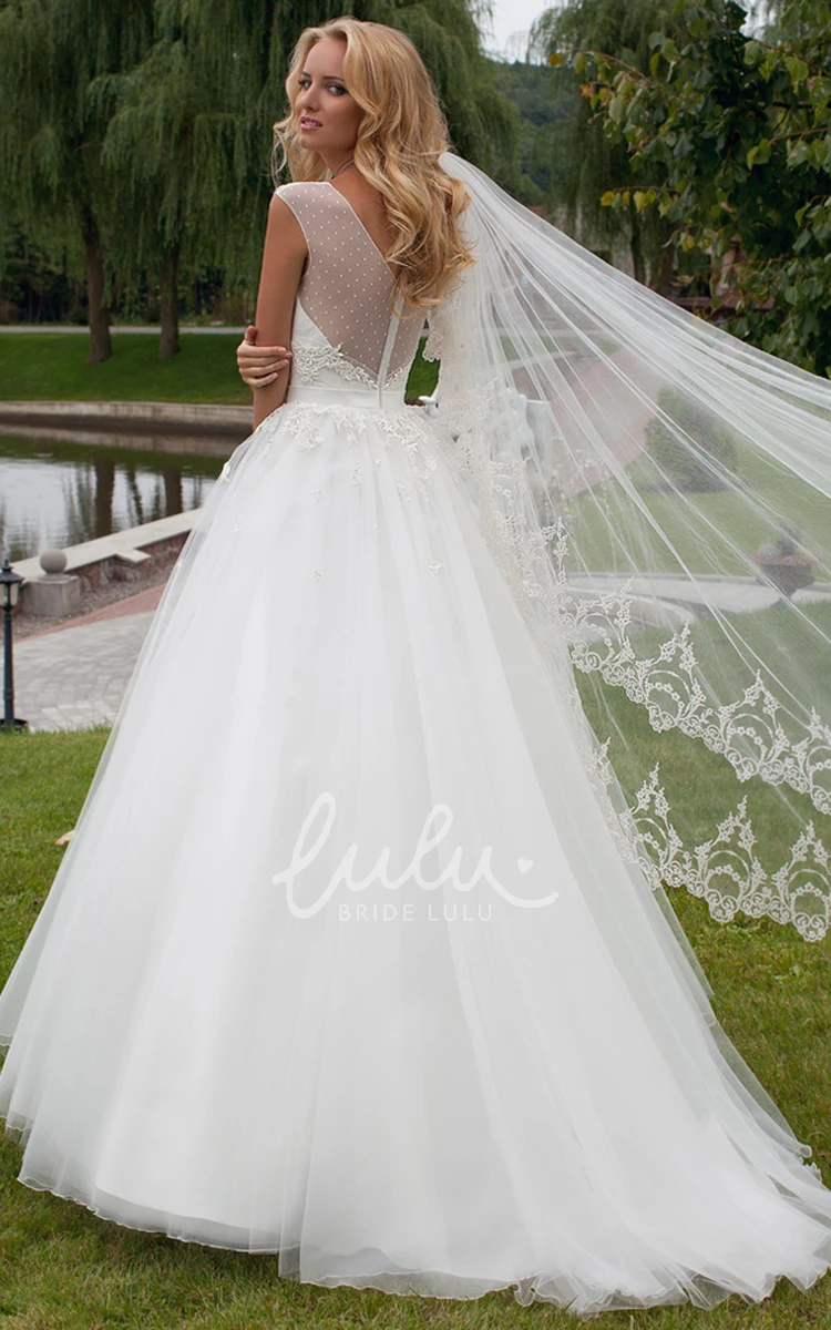 Sleeveless Tulle Wedding Dress with Illusion A-Line Bridal Gown Modern