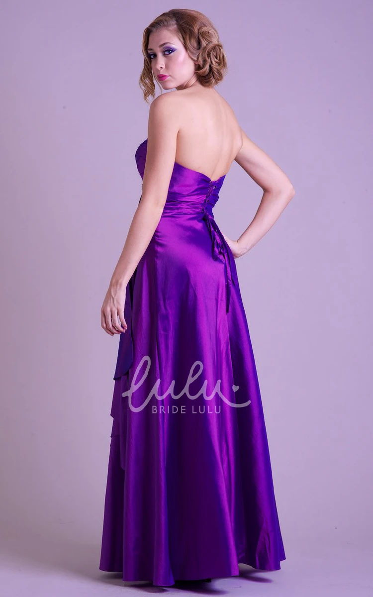 Sweetheart Satin Prom Dress with Broach and Draping A-Line Floor-Length Dress for Women