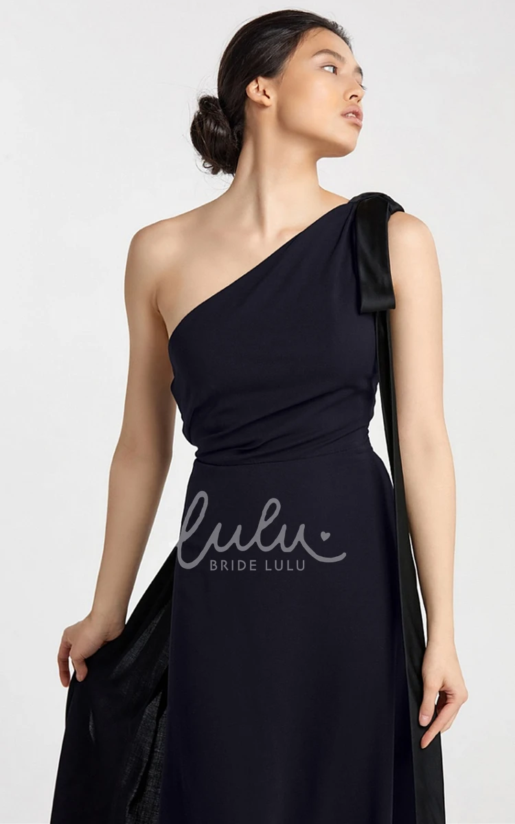 Sexy One-Shoulder Jersey Bridesmaid Dress with Sash Sheath