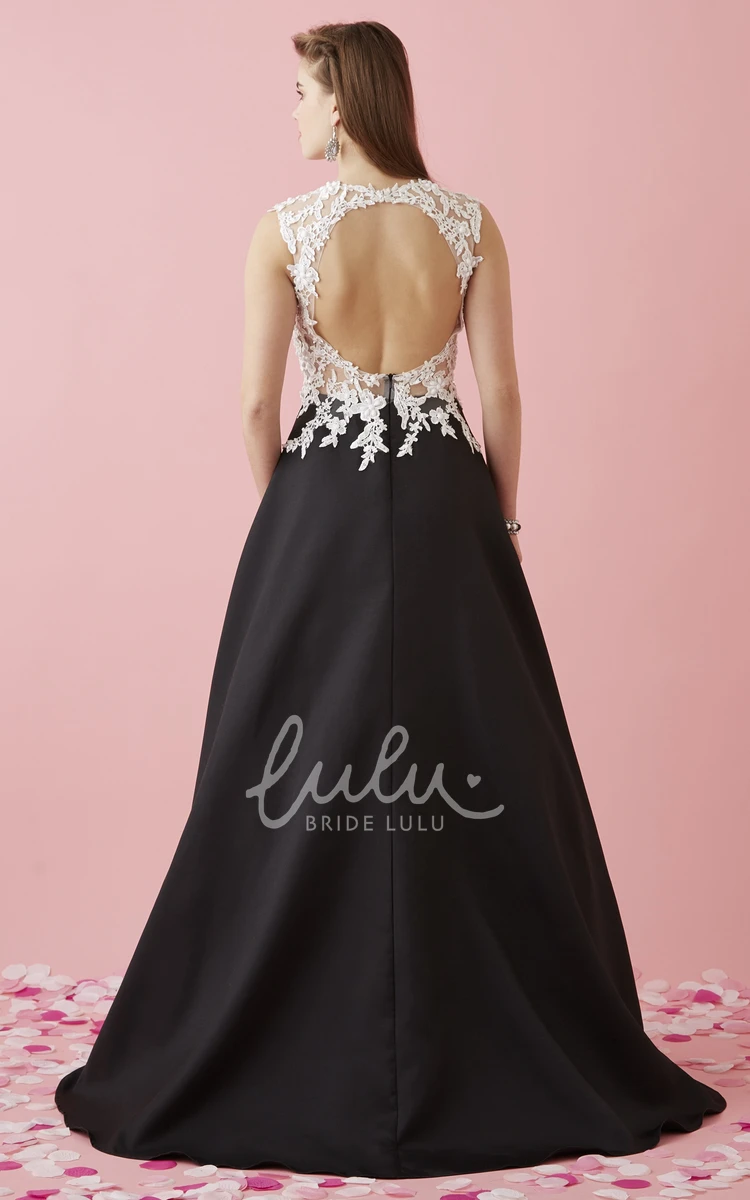 Applique Satin A-Line Jewel-Neck Sleeveless Formal Dress