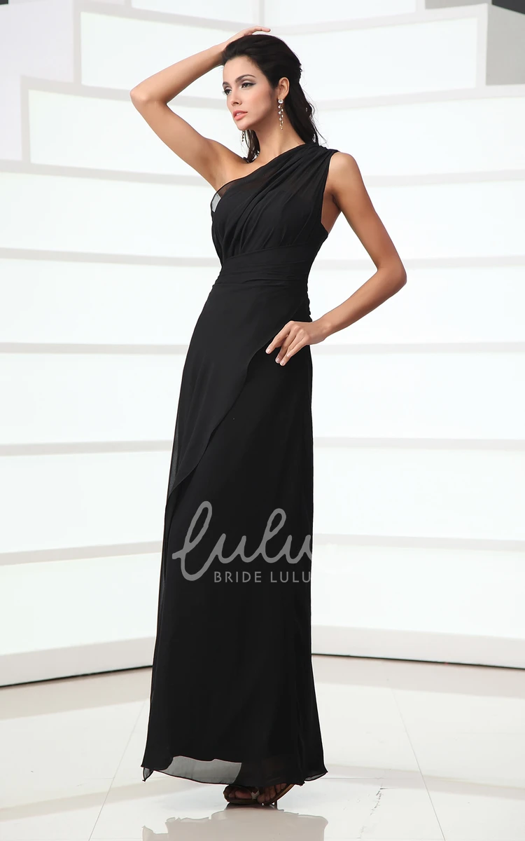 One-Shoulder Chiffon Ankle-Length Evening Dress for Women