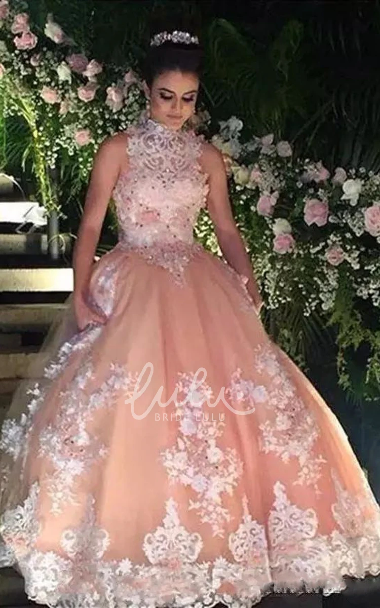 Lace Tulle Ball Gown Prom Dress with Beading and Appliques