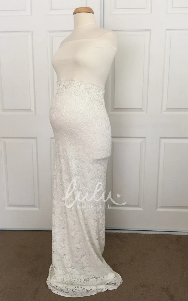 Strapless Sheath Lace Maternity Wedding Dress Flowy Beach Bride Dress