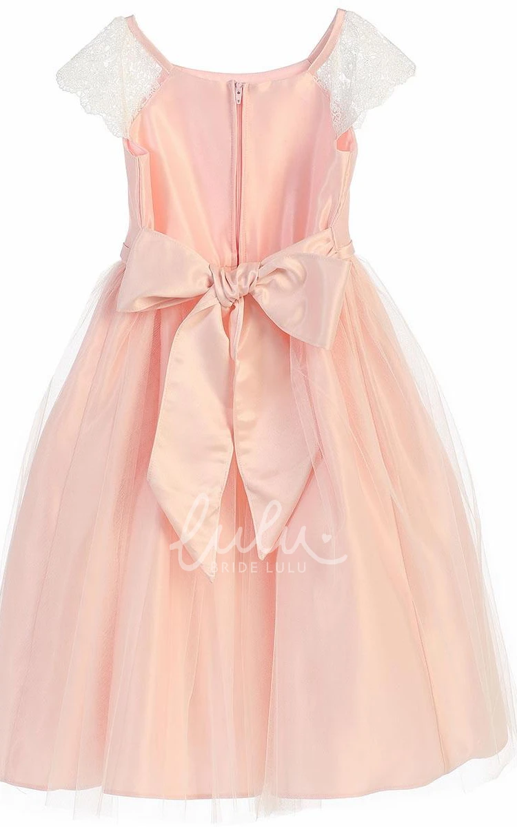 Beaded Cap-Sleeve Tulle&Lace Flower Girl Dress Short Beaded Tulle&Lace Flower Girl Dress