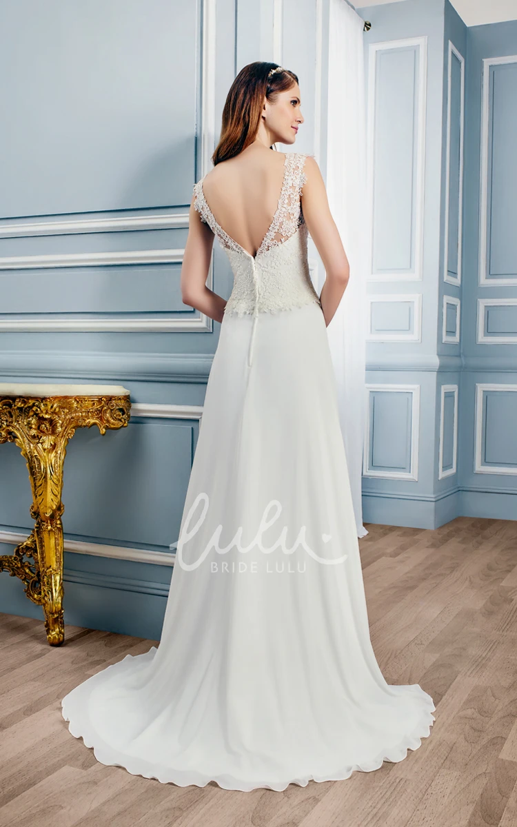 Sleeveless Maxi Appliqued Lace Wedding Dress with Sweep Train Unique Sheath Bridal Gown