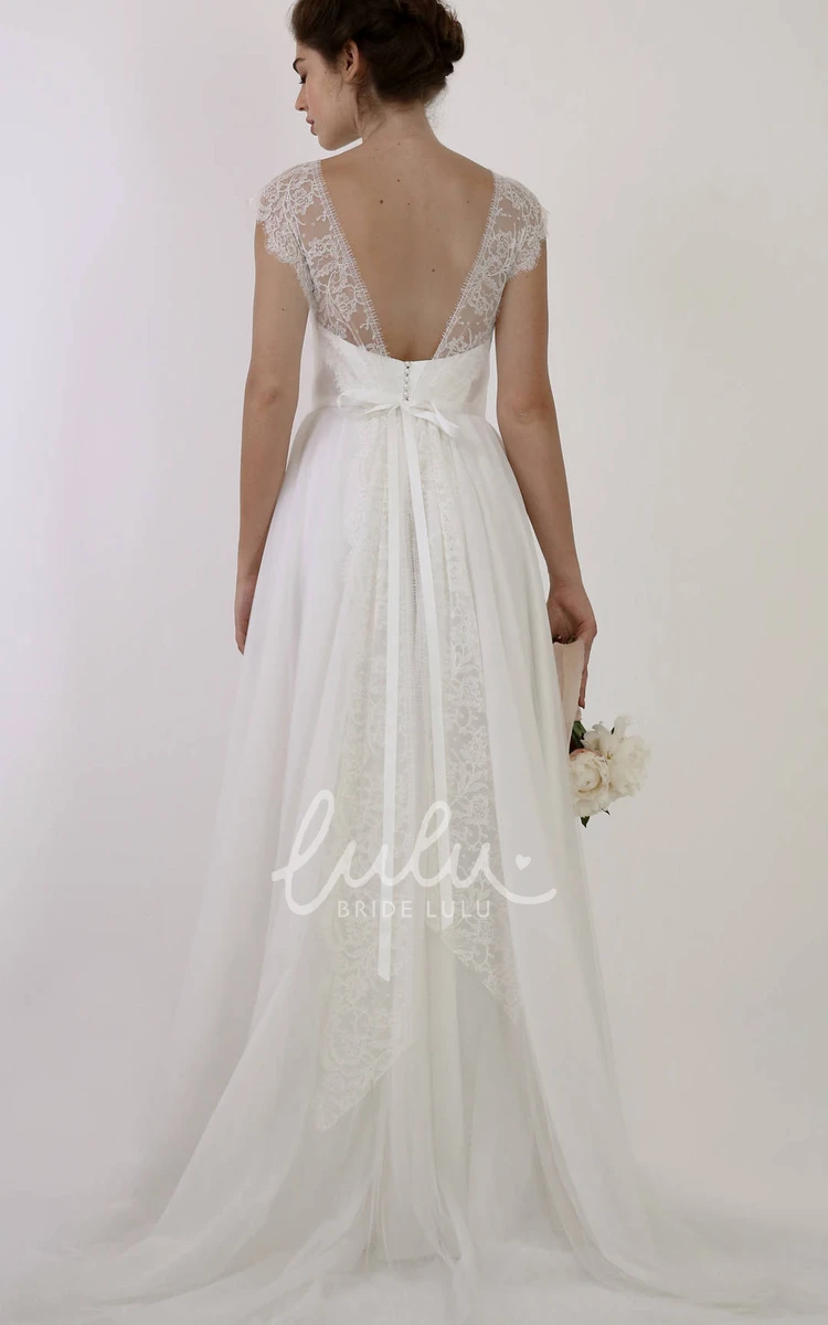 Casual Scoop Tulle Sleeveless Wedding Dress With Bow A-line