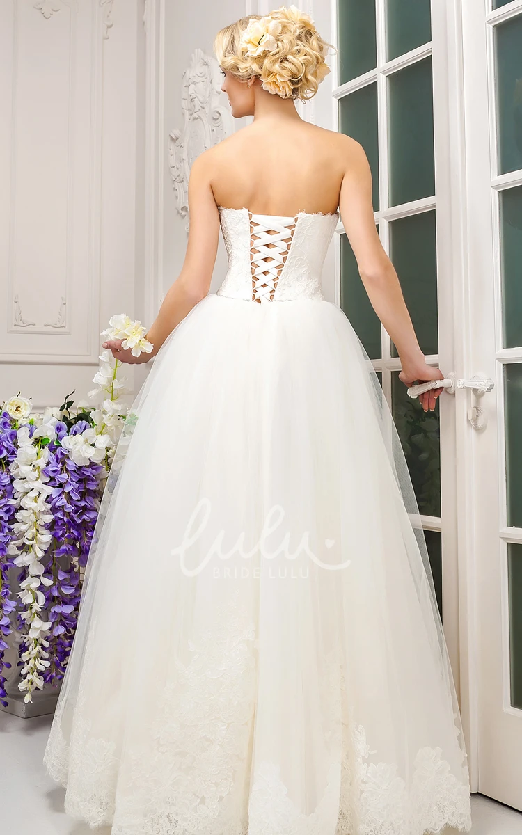 Ruched A-Line Tulle Wedding Dress with Strapless Neckline and Appliques