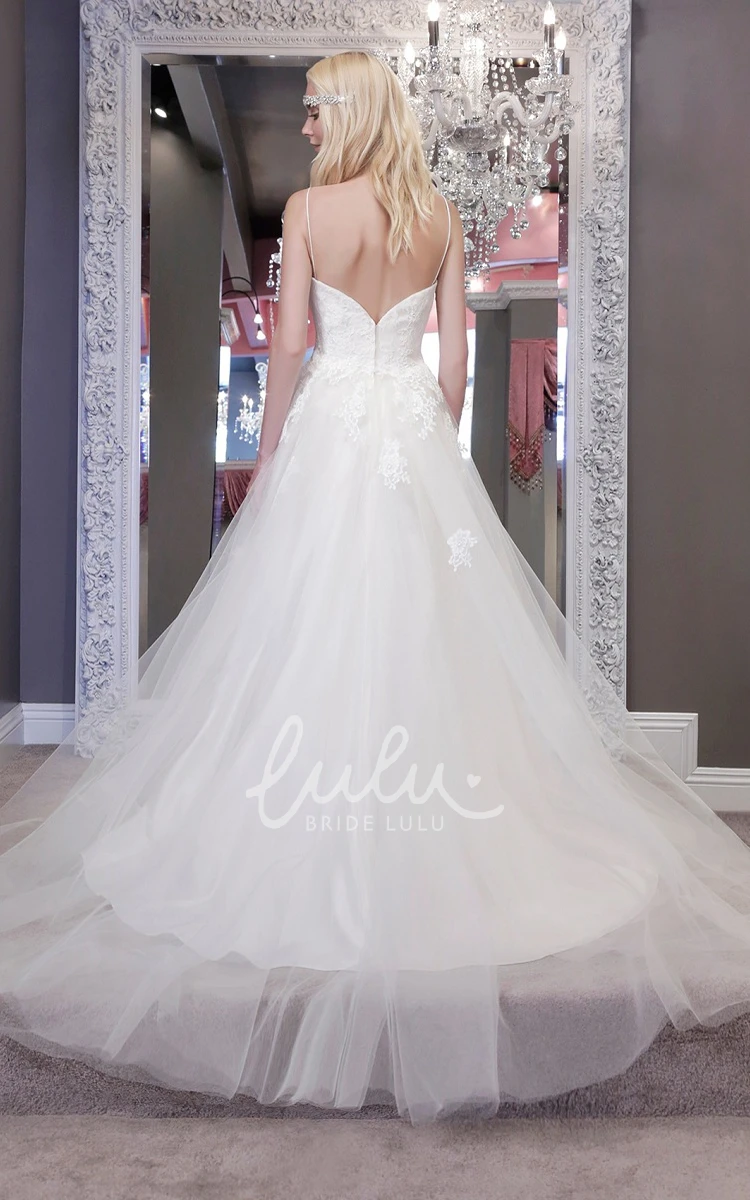 Maxi Tulle Ball Gown Wedding Dress with Appliques and V-Back