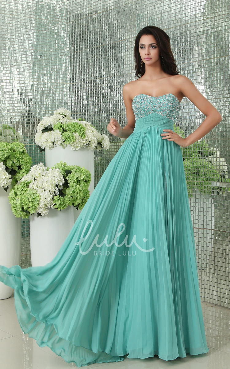 Chiffon Prom Gown with Sequined Bodice Flowy Empire Pleated