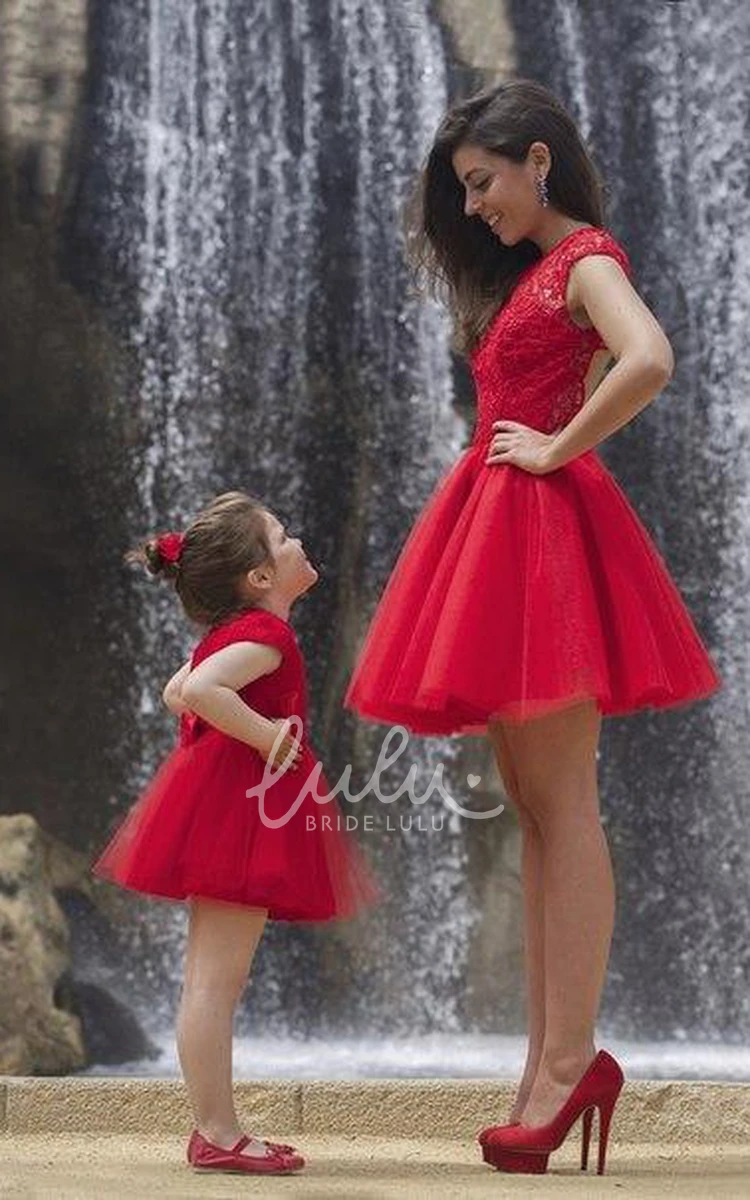 Red Lace Cocktail Dress with Tulle Skirt Lovely Bridesmaid Dress