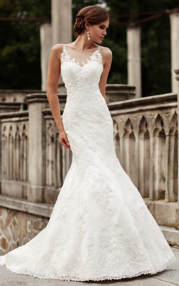 V-Neck Sleeveless Lace Trumpet Wedding Dress with Appliques