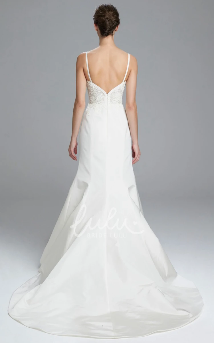 Spaghetti Lace A-Line Satin Wedding Dress Timeless Bridal Gown