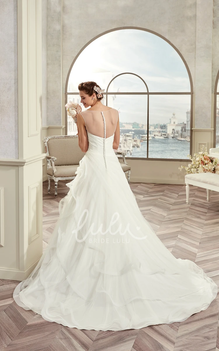 A-line Wedding Dress with Pleated Bodice and Ruffles Cap-sleeve Bridal Gown