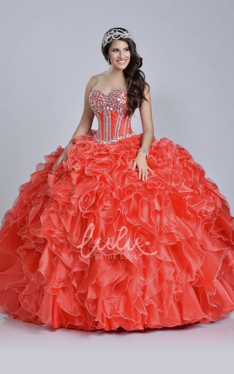 Sequined Sweetheart Ball Gown with Ruffles Formal Dress