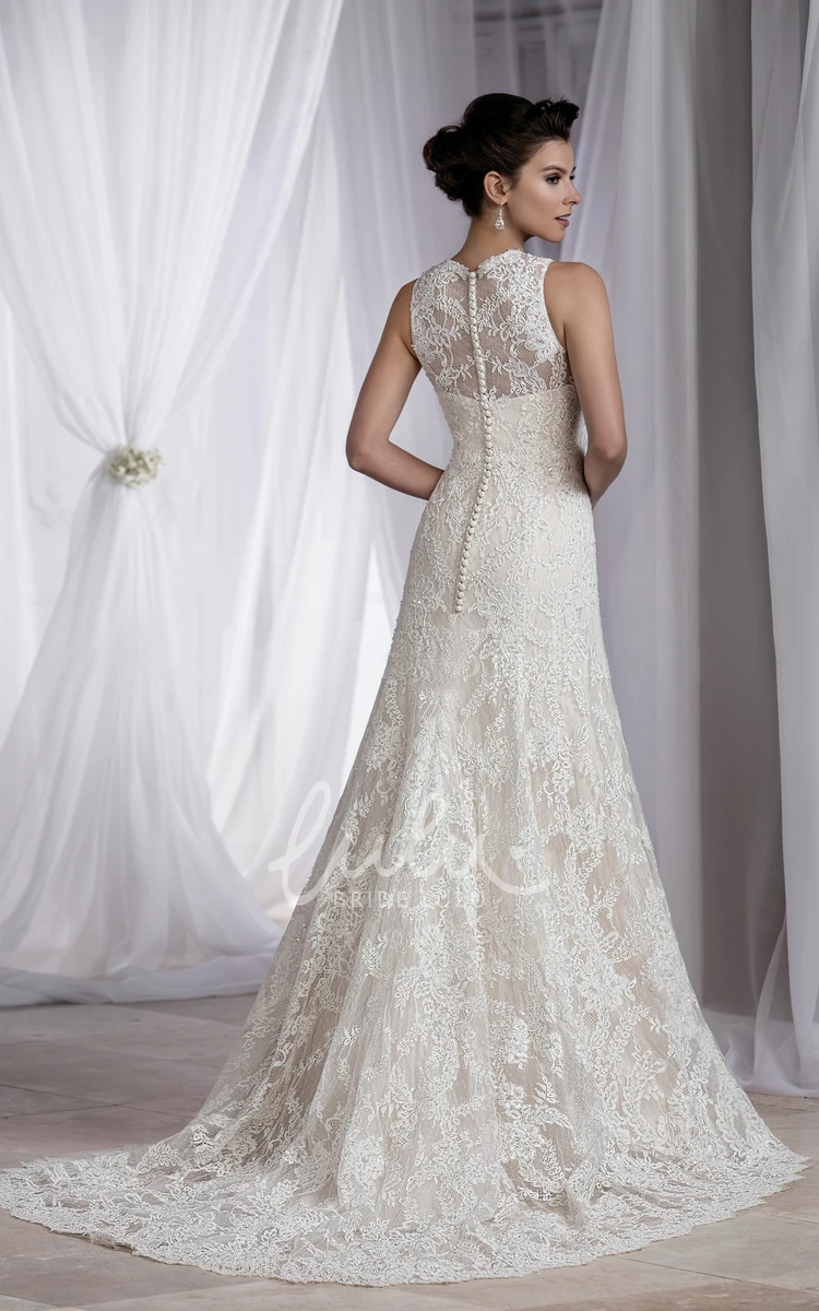 V-Neck Applique Beaded Sleeveless Wedding Dress