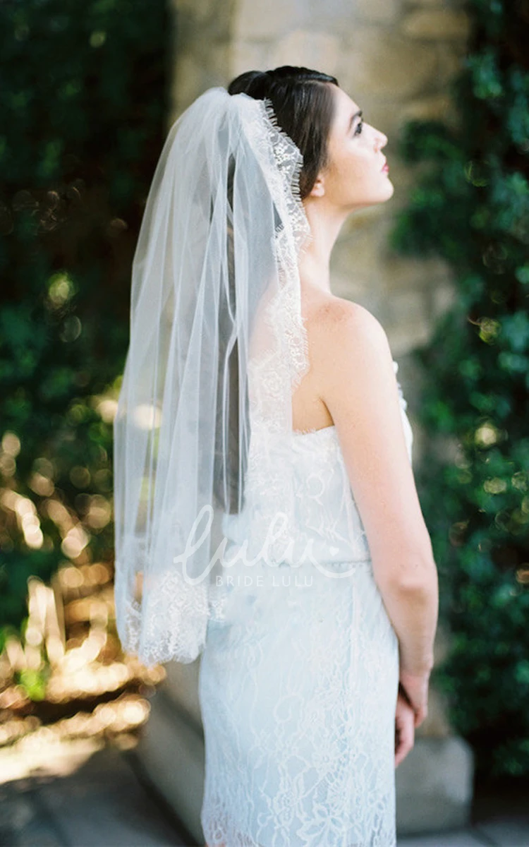 Short Lace Applique Wedding Veil Retro Style Tulle