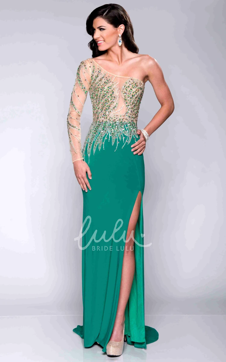 Sequined One-Shoulder Prom Dress Column Style with Side Slit