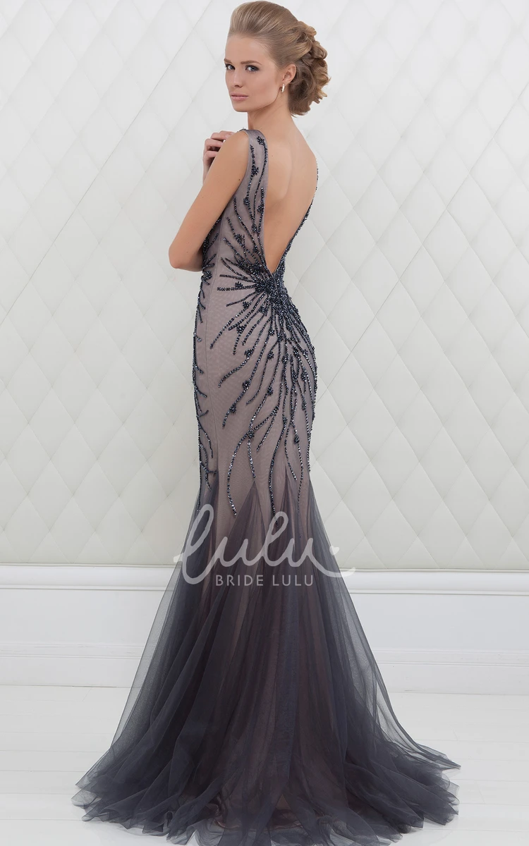 Crystal Mermaid Prom Dress with V-Neck and Floor-Length