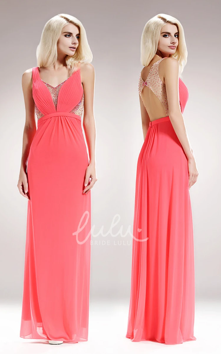 Chiffon Keyhole Sleeveless Bridesmaid Dress with Ruching and Beading