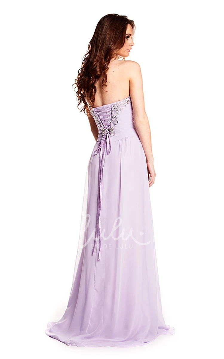 Sweetheart Chiffon Prom Dress Ruched Beaded Lace-Up Sleeveless Elegant