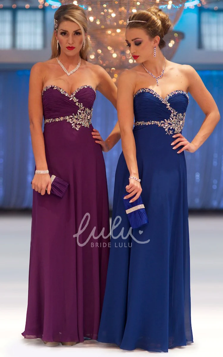 Sweetheart Chiffon Prom Dress with Beading Flowy Floor-Length Dress for Prom