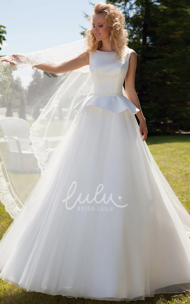 Satin&Tulle Wedding Dress with Peplum and Corset Back