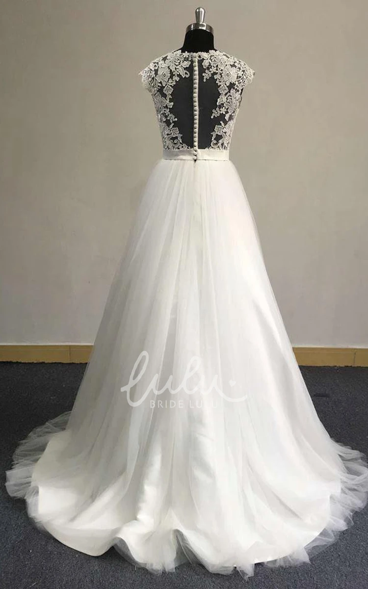 Tulle Wedding Dress with Lace Top Sleeveless V-Neck Style