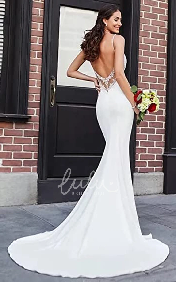 Satin Mermaid Wedding Dress with Open Back and Appliques Elegant Wedding Dress with Sexy Touch