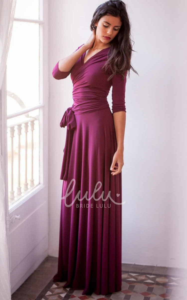 Long Sleeve Jersey and Satin Dress Flowy Prom Dress for Women