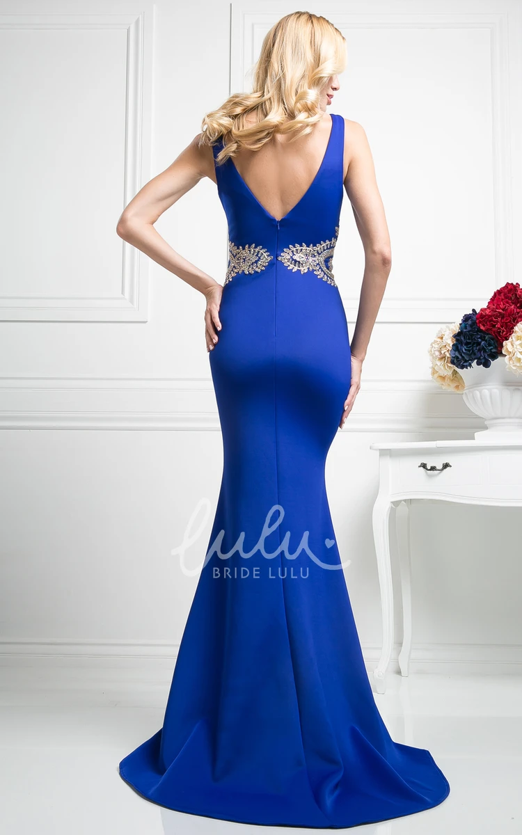 Mermaid Satin Beaded Formal Dress with Low-V Back