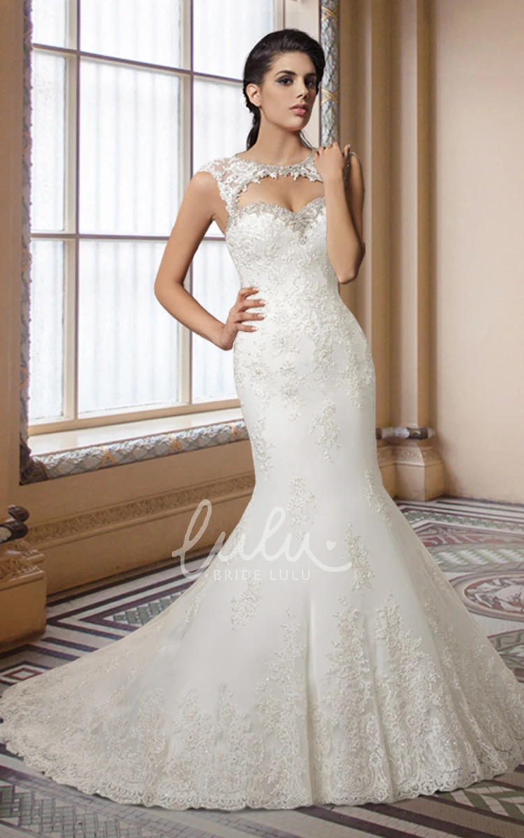 Cap Sleeve Mermaid Lace Wedding Dress with Keyhole Back Modern Elegant Bridal Gown